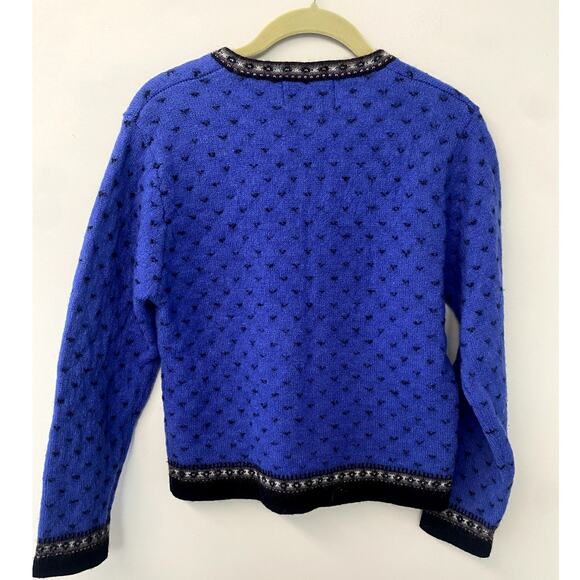 Vintage Tally Ho Blue Thick Wool Floral Button Up High Neck Patterned Sweater S - Picture 7 of 8